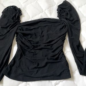 (NEW) SHEIN Black Sheer Mesh Ruffled Top